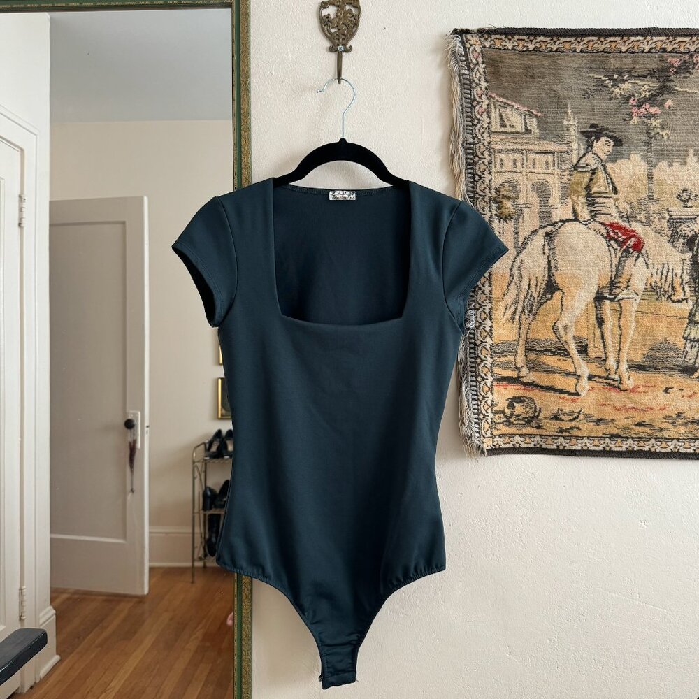 Free People Green Square Neck Bodysuit